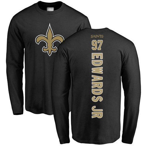 Men New Orleans Saints Black Mario Edwards Jr Backer NFL Football #97 Long Sleeve T Shirt